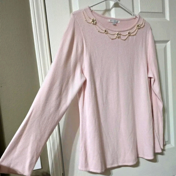Mercer Street Studio Light Pink Beaded Pearl & Rhinestone Neckline Sweater, EUC! - Picture 2 of 10